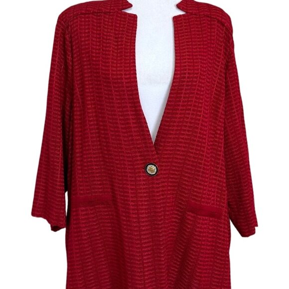 Ming Wang Womens Red Textured Cardigan Blazer Single Button Closure Size 1X - Picture 1 of 10